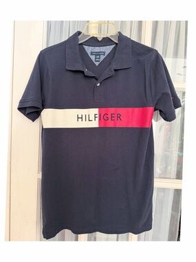 Tommy Hilfiger Kids Navy Polo with Red & White Chest Stripe